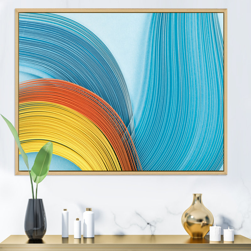«Fractal Blue and Orange Junction», reproduction d'art sur toile moderne, H 24 po x l 36 po x P 1,5 po, Cadre flottant brun