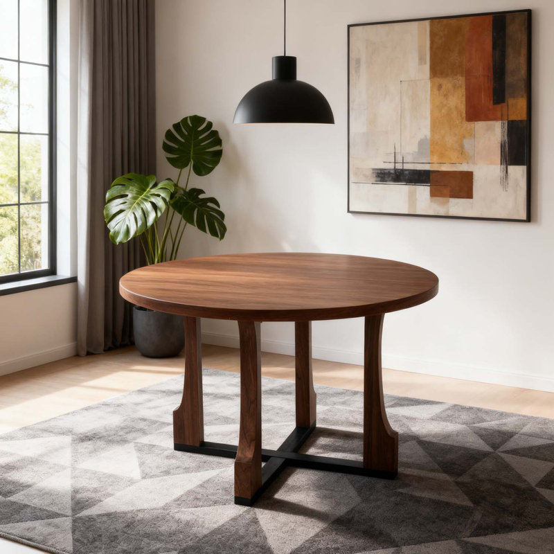 Round Dining Table With Pedestal Base, Walnut