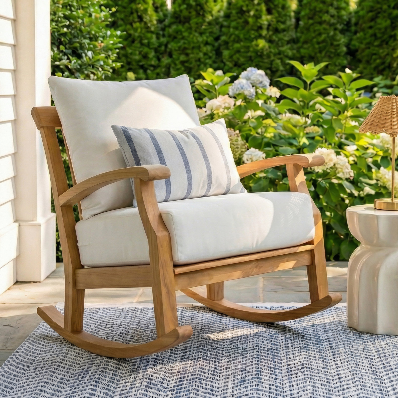 Summerton Teak Patio Rocking Chair, Beige, Natural