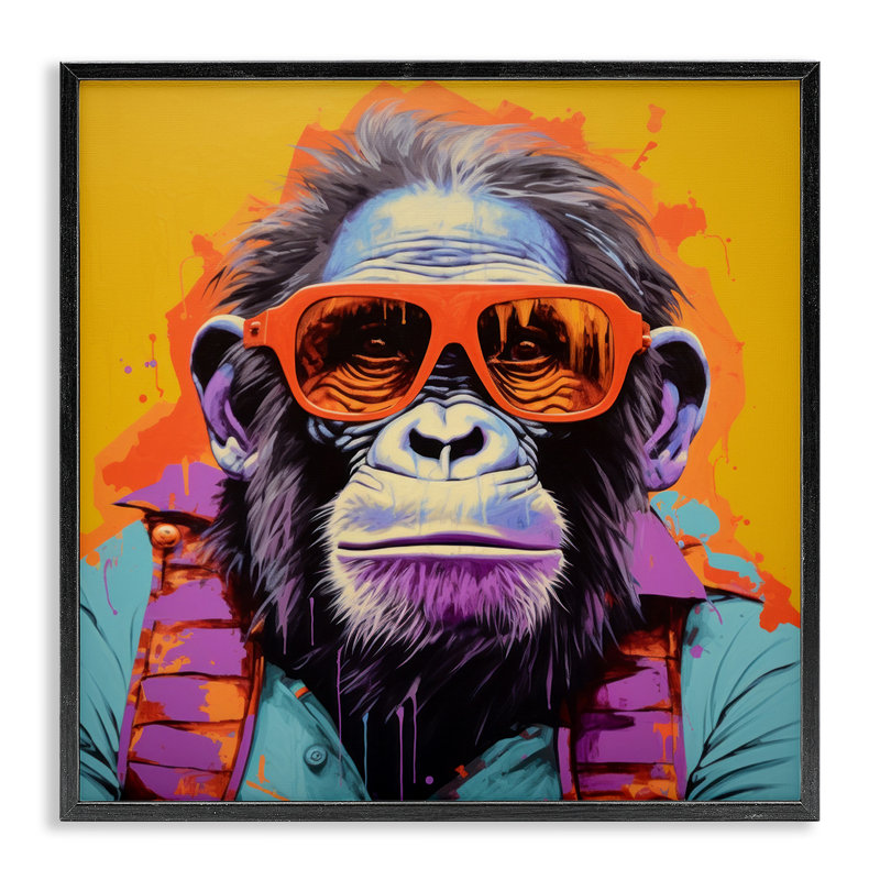 Pop style gorille, Giclée encadrée noir minuit, H 17 po x l 17 po