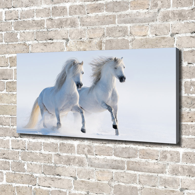 Two Horses In The Snow - No Frame Print on Canvas, 70cm H x 140cm W, Wrapped Canvas