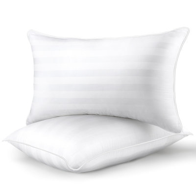 Cooling Down Alternative Queen bed Pillows Fibers 2 Pack, Plush Satin stripe Fiber Bed Pillows 