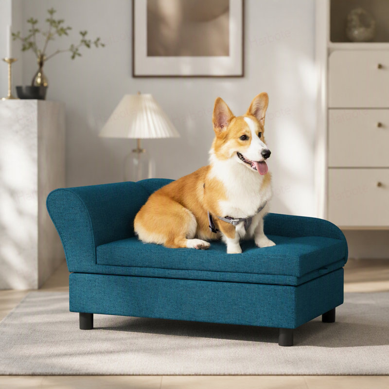 Canapé pour animaux de compagnie, lit surélevé pour chiens de petite et moyenne taille, avec rangement dissimulé et coussin rembourré moelleux