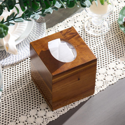Couvercle de boîte à mouchoirs en bois d'acacia, porte-mouchoirs carré en bois