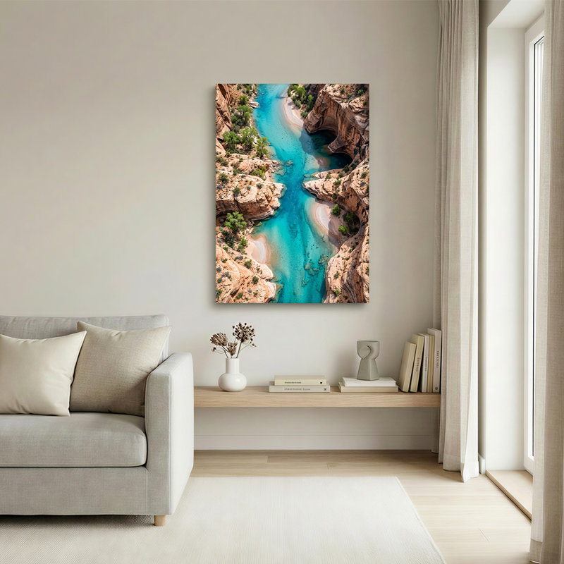 «Turquoise River Winding Through Red Rock Canyon», art mural sur toile, H 40 po x l 28 po