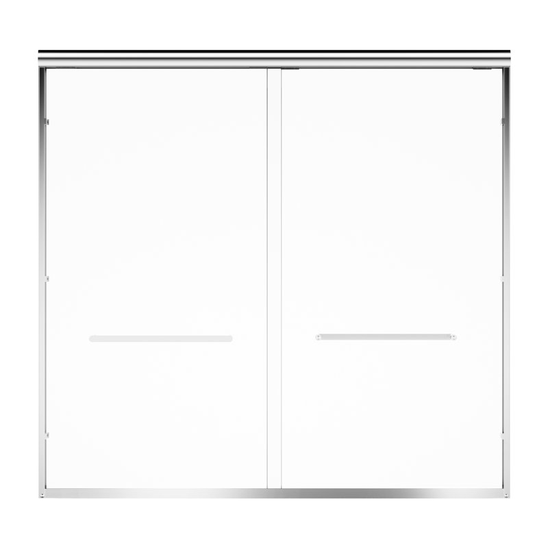 60" W X 57" H Soft-close Double Sliding Shower Door With Finish, 1/4" Thick Tempered Glass, Dual Stainless Steel Handles, , Reversible For Space - Saving Bathroom Designs, Leakproof Design Magnetic