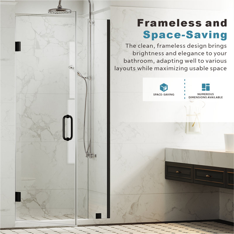 55-1/8 to 56 in W x 80 in H Frameless Swing Shower Door in Matte Black in With Double 3/8" (10mm) Certified Tempered Clear Glass UKH07-56x80-MBL-B