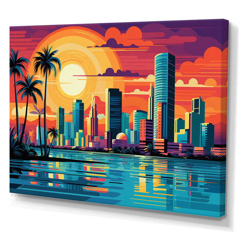 Pop Art Miami Cityscape I - décoration murale Pop Art, Toile tendue, H 24 po x l 32 po x P 1 po