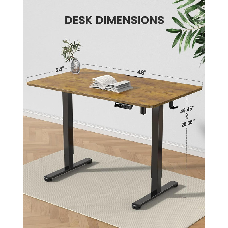 Commercial Use Height Adjustable Rectangular Standing Desk, Brown/Black, 118cm H x 120cm W x 60cm D