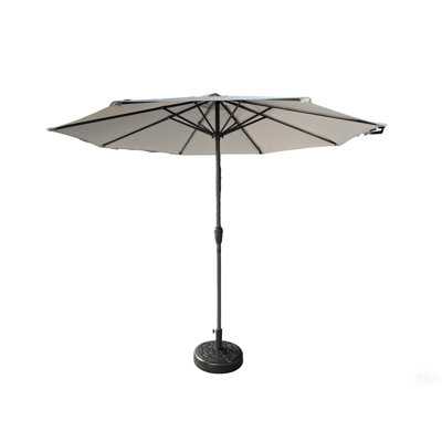Gray Outdoor Market Umbrella 9' - Protection, Ribs, Push Button Tilt For Various Locations Frame, And Crank, Suitable Patio, Beach, Garden Activities