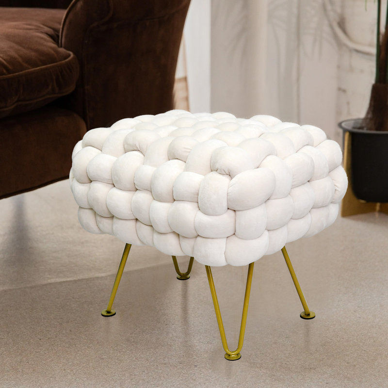 Opheim Velvet Ottoman, Ivory  Velvet