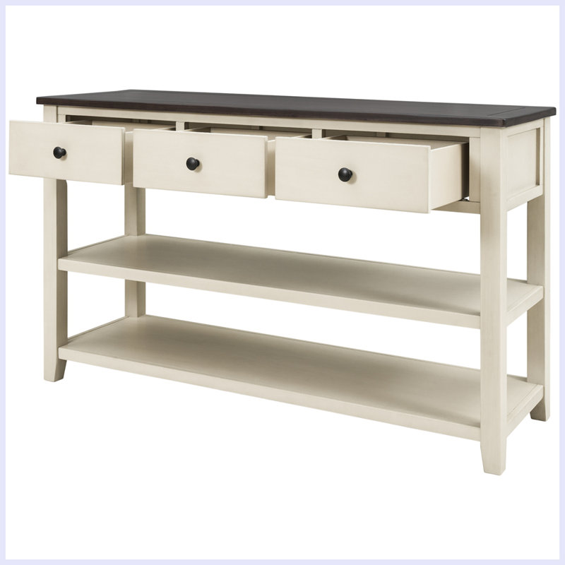 Console rétro avec deux tablettes ouvertes, Espresso, Beige