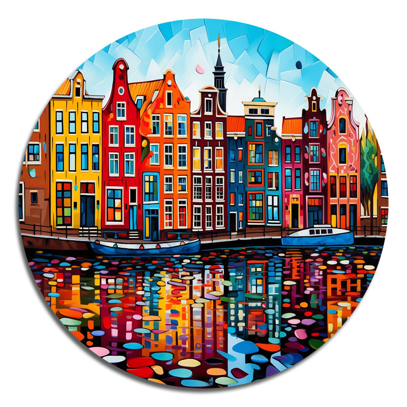 Nathanael - paysage urbain rond, art en métal, H 29 po x l 29 po x P 1 po