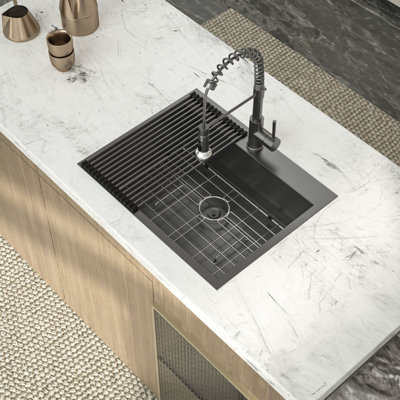  28'' L Drop-In Single Bowl Stainless Steel Kitchen Sink Topmount Kitchen Sinkwith Accessories