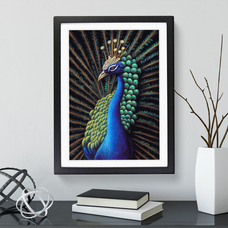 Pretty Peacock - Single Picture Frame Print, Black Framed, 64cm H x 46cm W x 2cm D