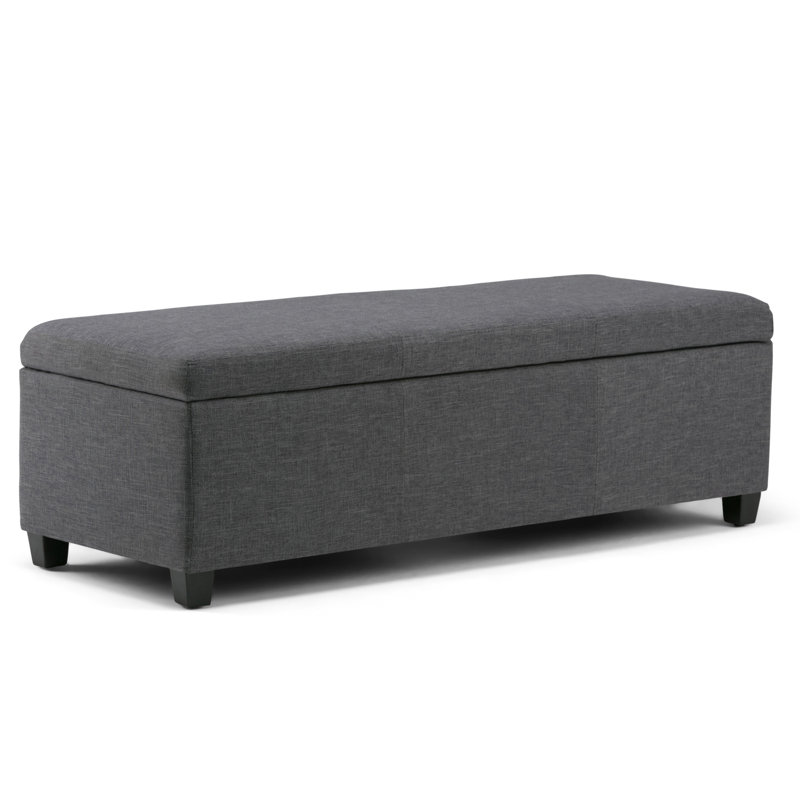 Banc de rangement avec repose-pieds rectangulaire rectangulaire en tissu d'aspect lin avec mousse à haute densité Avalon