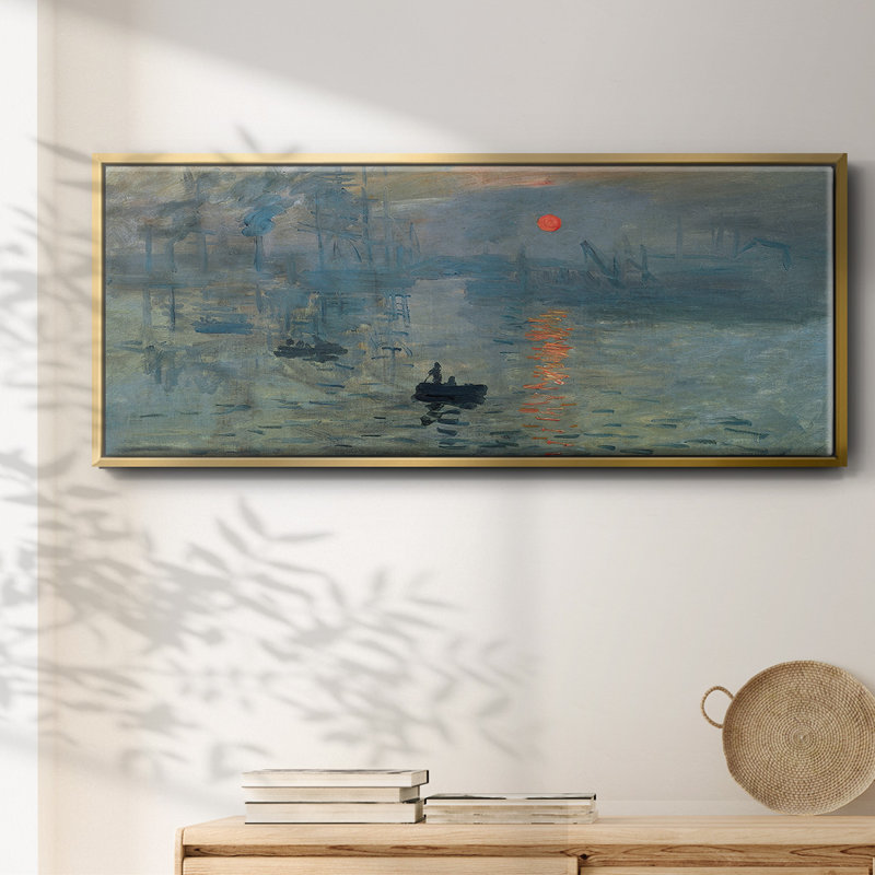 Lever de soleil, H 24 po x l 60 po x P 1,5 po, Toile avec cadre flottant or