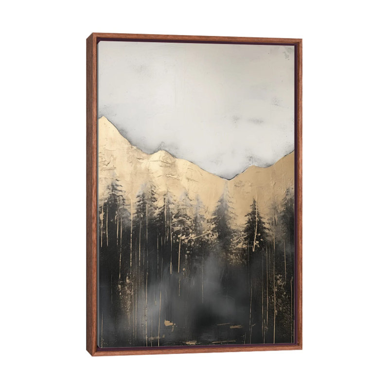 «Mountain Forest Gold Abstract Paint III», reproduction d'art encadrée, H 48 po x l 32 po, Brun