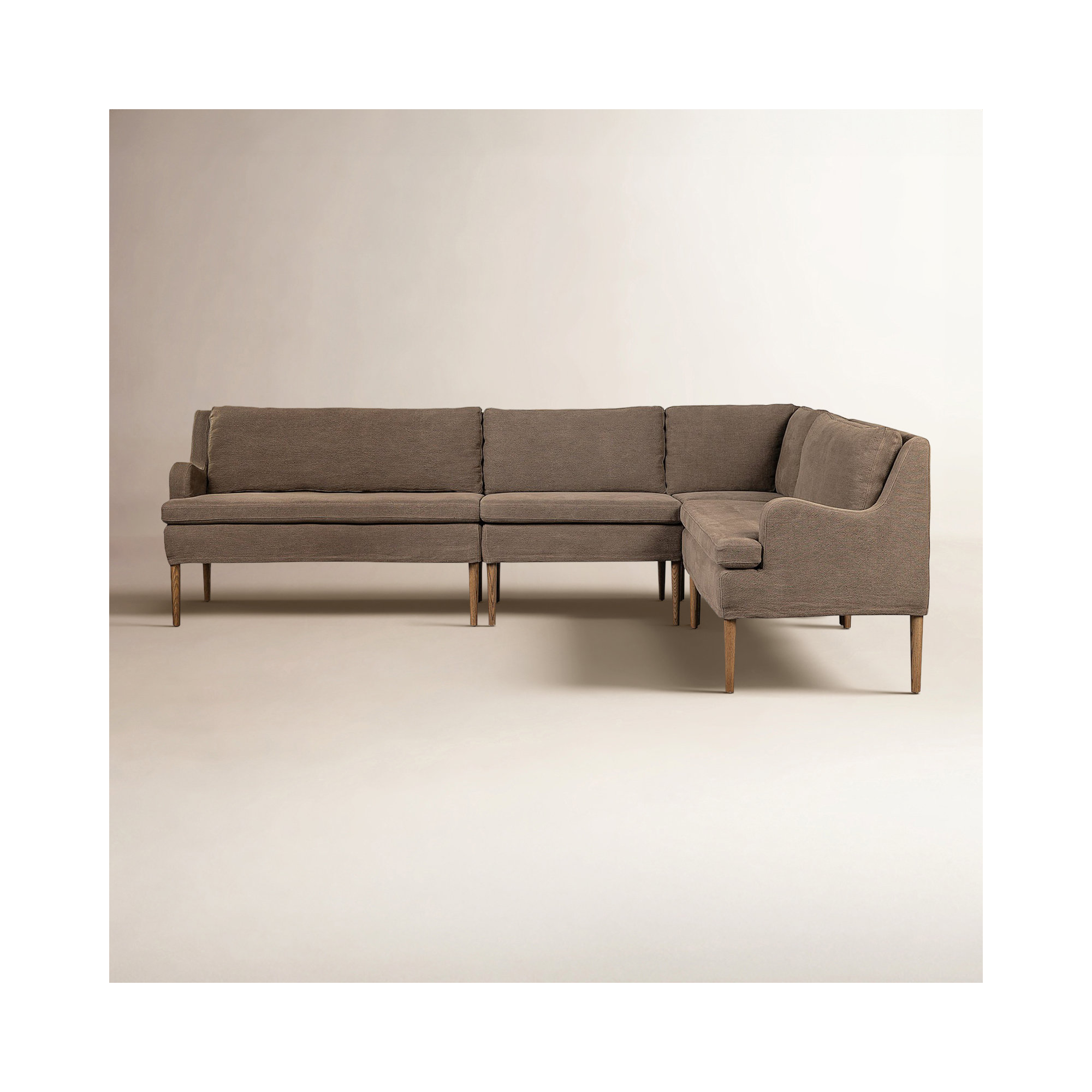 Aurelia Dining Banquette, Broadway Coffee Linen, Right Hand Facing, 34.5" H x 99" W x 76" D