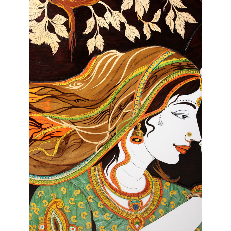 96 "grand amour divin de Radha Krishna | Panneau 3D super fin en bois de rose avec incrustations