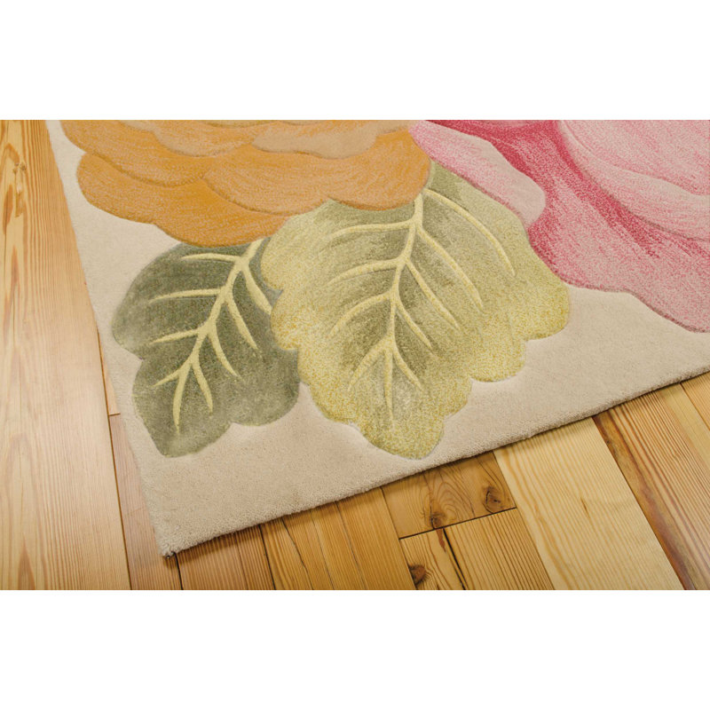 Tapis rose / vert / orange en laine touffeté à la main Newbury, Rectangle 8 pi x 11 pi