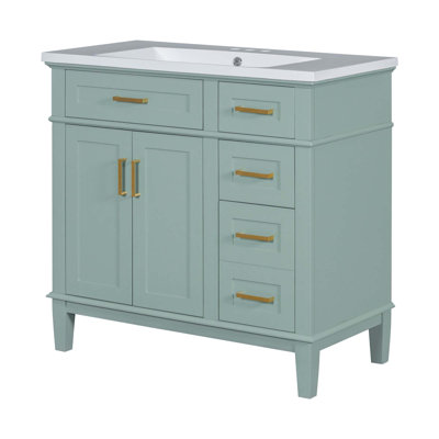 Meuble-lavabo moderne avec lavabo en résine, 2 portes à fermeture douce et 4 tiroirs