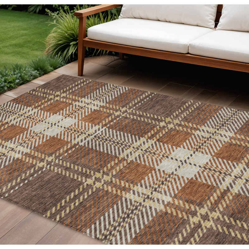 Tapis intérieur lavable 9 pi x 12 pi cuivré chocolat et doré