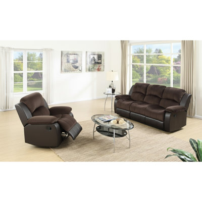 Ensemble de salon moderne 2 pièces, 1 fauteuil inclinable, couleur chocolat, dossier rembourré, accoudoirs capitonnés, revêtement en suédine rembourrée, fauteuil inclinable en similicuir.