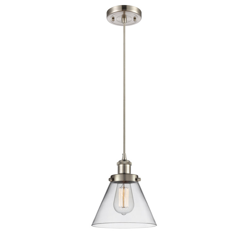 Mini-luminaire suspendu à cordon 1 lumière 8 po Ballston Urban Cone, Clair, Nickel satiné brossé, Ampoule non incluse