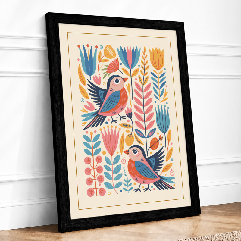 Birds Among Blooms Botanical - Framed Print, A1 - 84.1 x 59.4 cm, Black