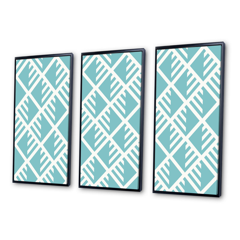 «Light Blue Diamonds», ensemble de 3 toiles encadrées encadrées, Noir, H 28 po x l 36 po x P 1 po