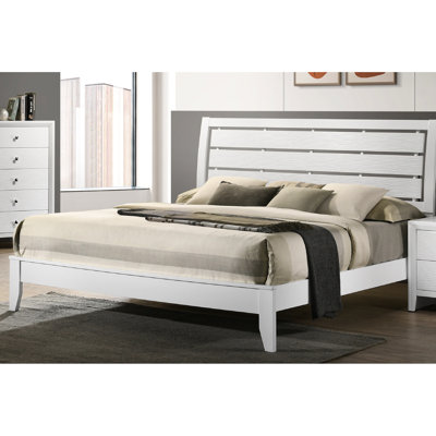 Contemporary King Size Bed In White - Geometric Design & Softly Curved Headboard For Bedroom Finish With Accent Elegance