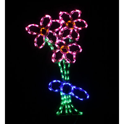 Bouquet de fleurs, décorations lumineuses printanières, arbres et plantes