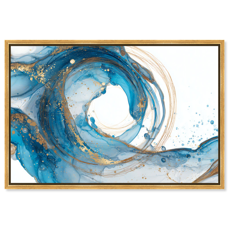 «Ocean Vortex II», impression sur toile encadrée bleue et dorée par Art Remedy, cadre noir, 45 x 30, H 31 po x l 46 po