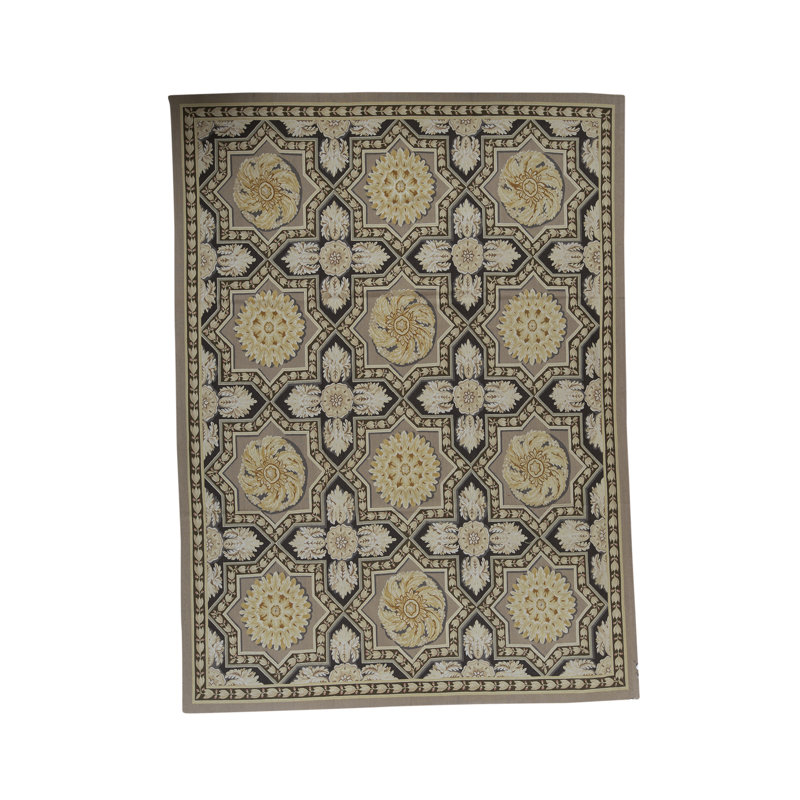 Tapis brun clair, beige et noir noué à la main de haute qualité, Rectangle 9 pi 1 po x 12 pi 2 po
