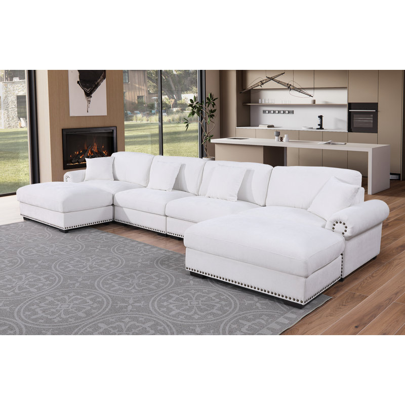 Canapé modulaire en tissu avec 2 repose-pieds errett, Polyester blanc