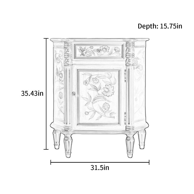 Vintage Hand-Painted Semi-Circular Accent Cabinet