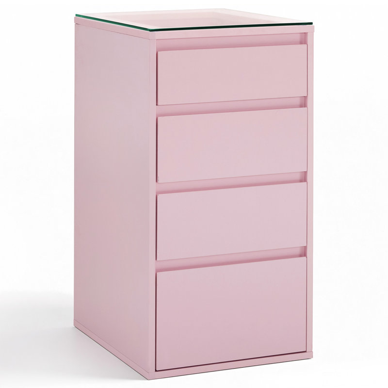 4-Drawer Storage Cabinet with Glass Top