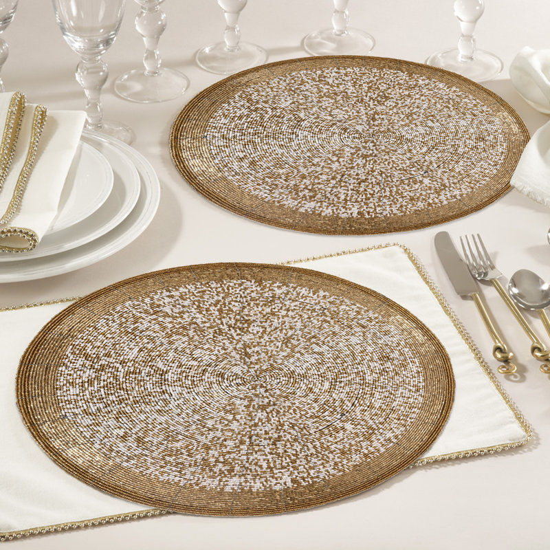 Gold and White Beaded Round Placemats Set of 4