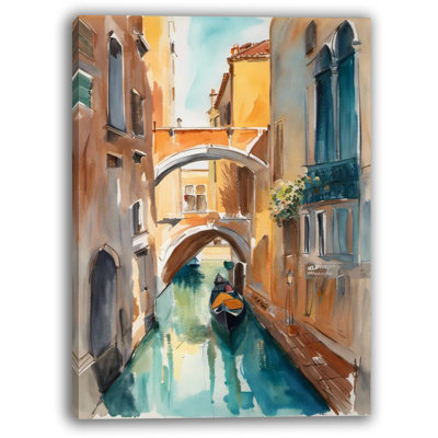 Venetian Canal Charm: Watercolor Gondola Canvas Wall Art