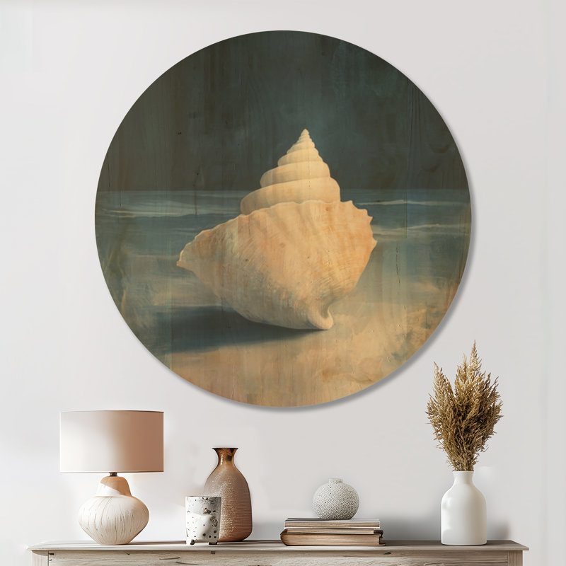 Coquillage Windward Conch - Décoration murale ronde en bois en forme de coquillage, Rond 36 po, Rond