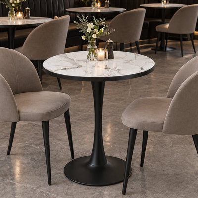 30" Round Sintered Stone Dining Table with Pedestal Base, Modern Small Space Kitchen Table for 2-4