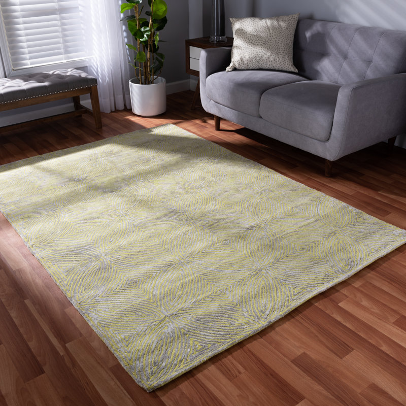 Tapis jaune / gris Dahabo touffeté à la main