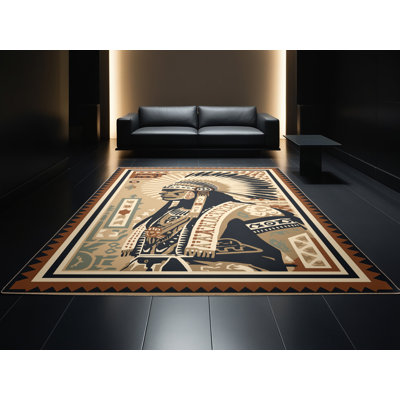 Tapis moelleux moelleux et moelleux d'inspiration globale de style chaman de Warrior en brun - reliure beige