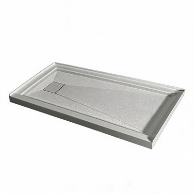 60 inch x 32 inch White Acrylic Shower Base with Left Drain and Non-Slip Surface