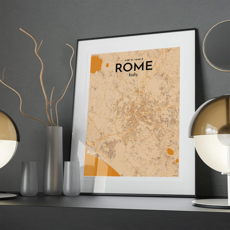 Rome, carte de la ville, impression dans la nature, Orange / or pâle, H 27,6 po x l 19,7 po