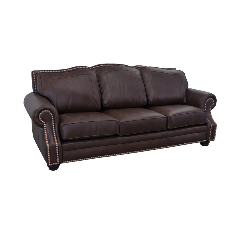 Stana 100" Wide Genuine Leather Sofa with Nailhead Trim, Brompton Espresso Genuine Leather