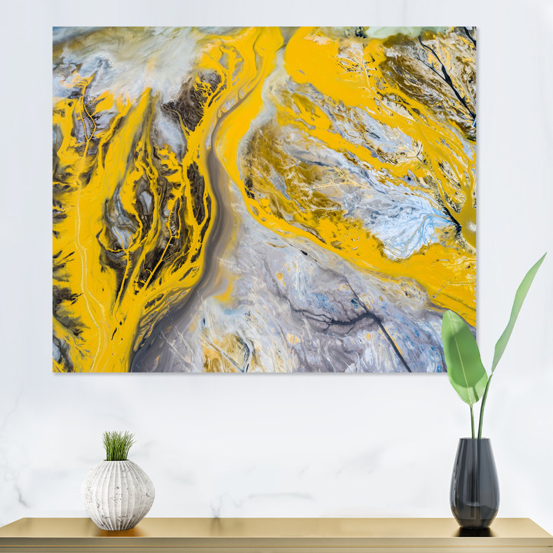 Art liquide jaune et noir - impression sur toile, L 44 po x H 34 po, Toile tendue