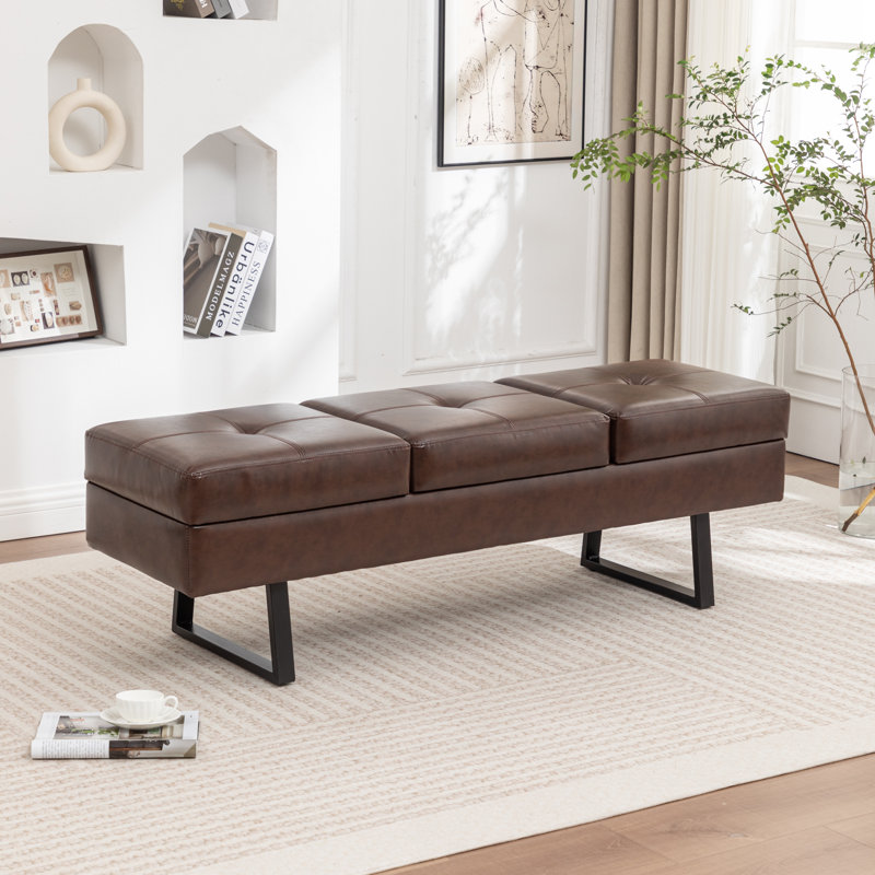 Banc de rangement rembourré en similicuir Charice, Brun