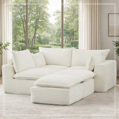 109.4" Modular Sectional Sofa, U-Shaped/L-Shaped/Sleeper/Straight Configurations, Pet-Friendly Corduroy, No Assembly Required, Lightweight Modules